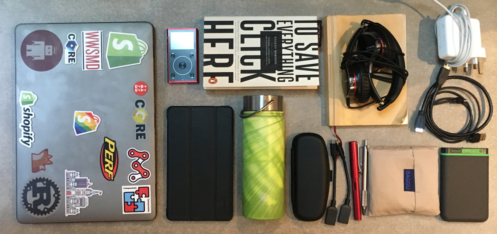 The contents of my backpack when working away from home